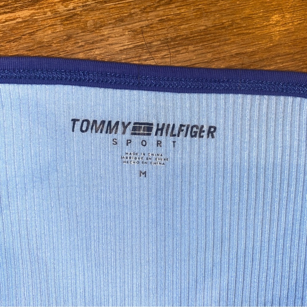 Women’s Tommy Hilfiger Sport Medium Blue Crop Top Tank Spaghetti Strap - Picture 2 of 3